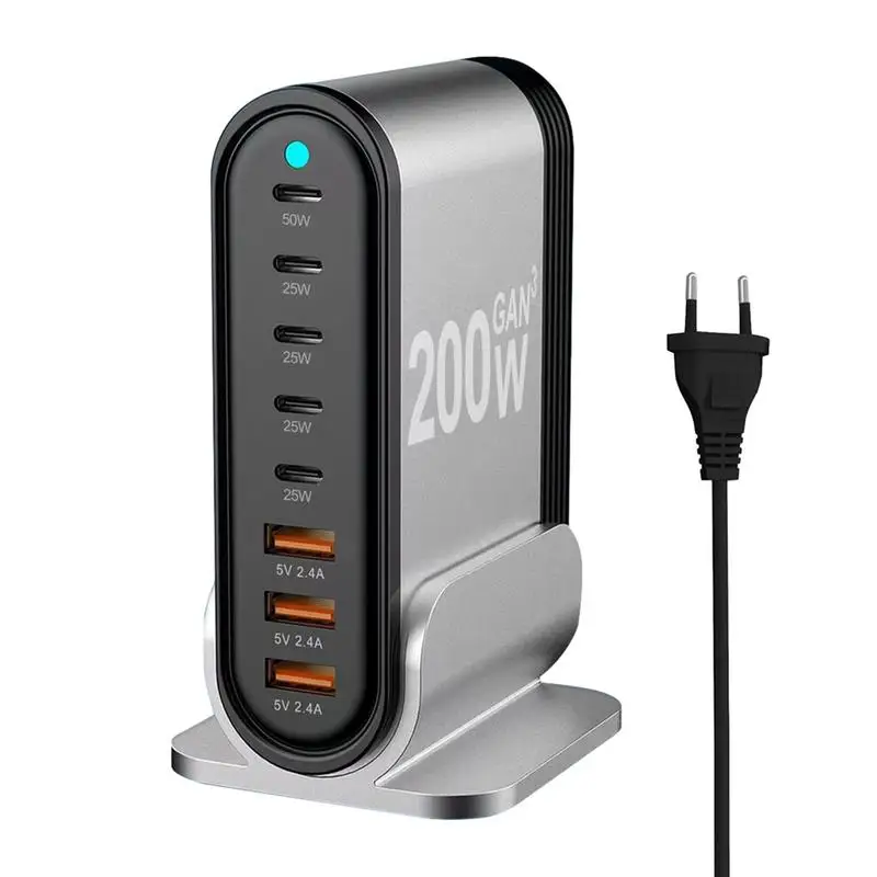 

Зарядное устройство Gan 200 Вт Gan3 PD, зарядная станция с 8 портами, высокоскоростной блок быстрой зарядки для планшетов, наушников, ноутбуков, другой