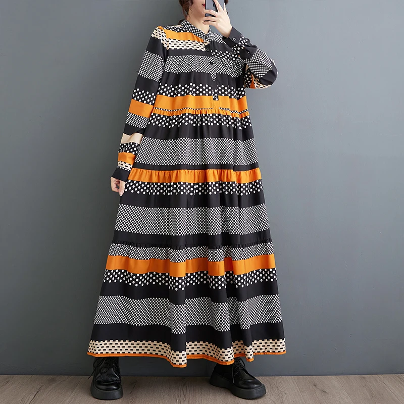 2023 New Arrival Stand Collar Print Floral Striped Patchwork Loose Autumn Blouse Dress Street Fashion Women Spring Casual Dress
2023 New Arrival Stand Collar Print Floral Striped Patchwork Loose Autumn Blouse Dress Street Fashion Women Spring Casual Dress
