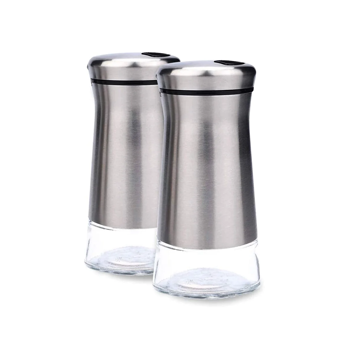 Stainless Steel Salt and Pepper Shakers Set with Glass Base Salt and Pepper Shakers with Adjustable Holes
Stainless Steel Salt and Pepper Shakers Set with Glass Base Salt and Pepper Shakers with Adjustable Holes