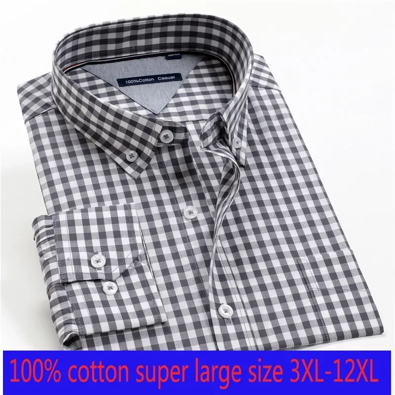 

new arrival Spring autumn men formal Extra Large 100% Cotton long sleeve Shirts high quality plus size 3XL-7XL 8XL 9XL 10XL 12XL