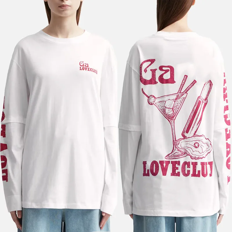 23 New Women's White Decorated with Red Printed Pattern Letter Logo Back Pattern Long sleeved Round Neck T-shirt
23 New Women's White Decorated with Red Printed Pattern Letter Logo Back Pattern Long sleeved Round Neck T-shirt