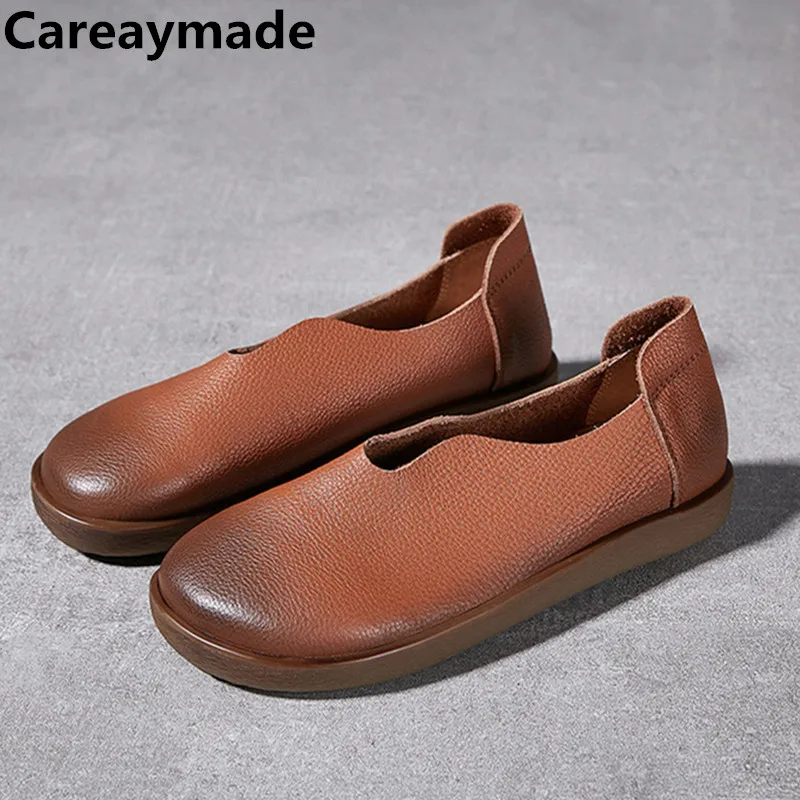 

Женские туфли ручной работы Careaymade из натуральной кожи, удобные повседневные туфли из мягкой воловьей кожи с круглым носком и мягкой подошвой для матерей