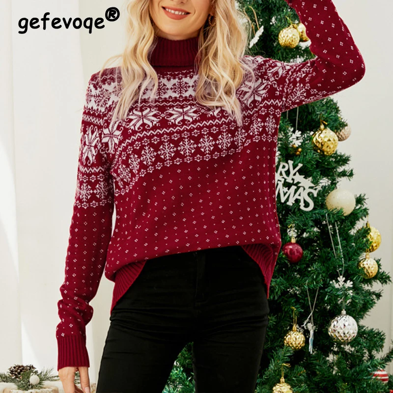 Women Autumn Winter Vintage Turtleneck Snowflake Christmas Knitted Sweater Female Casual Long Sleeve Thick Pullover Tops Jumpers
Women Autumn Winter Vintage Turtleneck Snowflake Christmas Knitted Sweater Female Casual Long Sleeve Thick Pullover Tops Jumpers