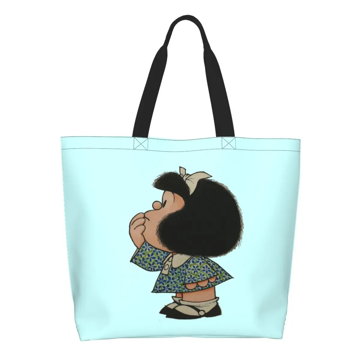 

Cute Printed Funny Mafalda Comic Cartoon Shopping Tote Bag Reusable Canvas Shopper Shoulder Quino Handbag