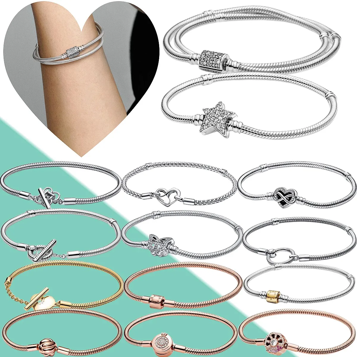Fashion Charm Original Crown Clasp Snake Bone Chain Pandora Women's Exquisite Silver Logo Beaded Bracelet DIY Jewelry Gift
Fashion Charm Original Crown Clasp Snake Bone Chain Pandora Women's Exquisite Silver Logo Beaded Bracelet DIY Jewelry Gift