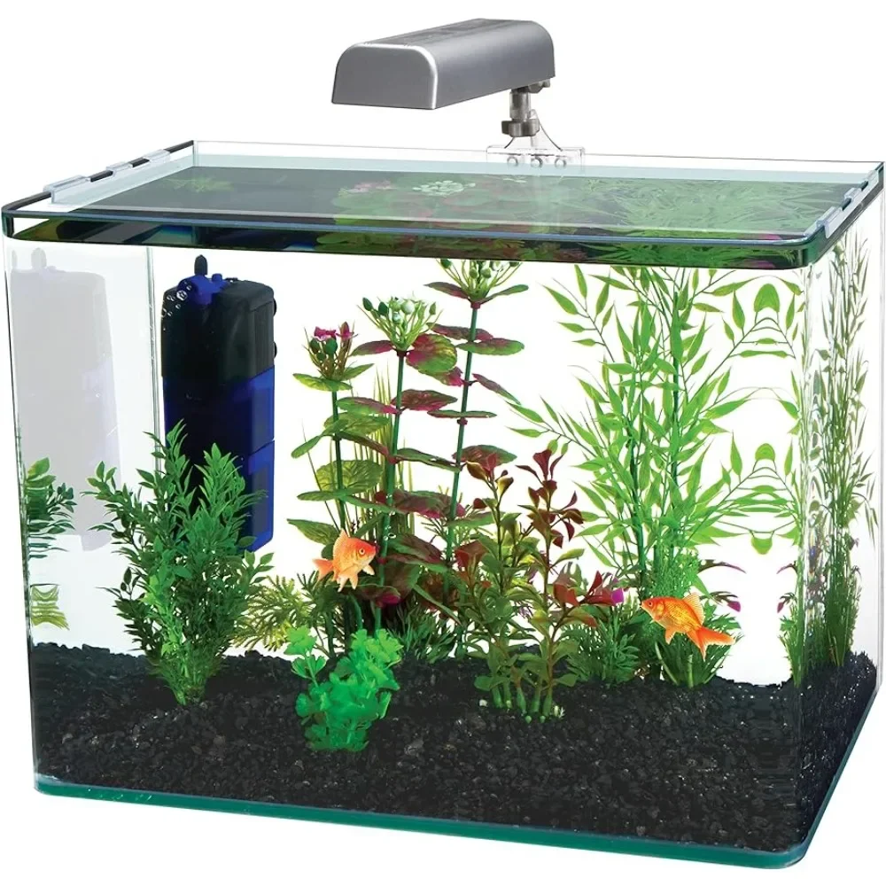 

Aquarium Desktop Nano Kit – Includes LED Light, Internal Filter, and Mat – Perfect for Shrimp and Small Fish – 10 Gallon Tank