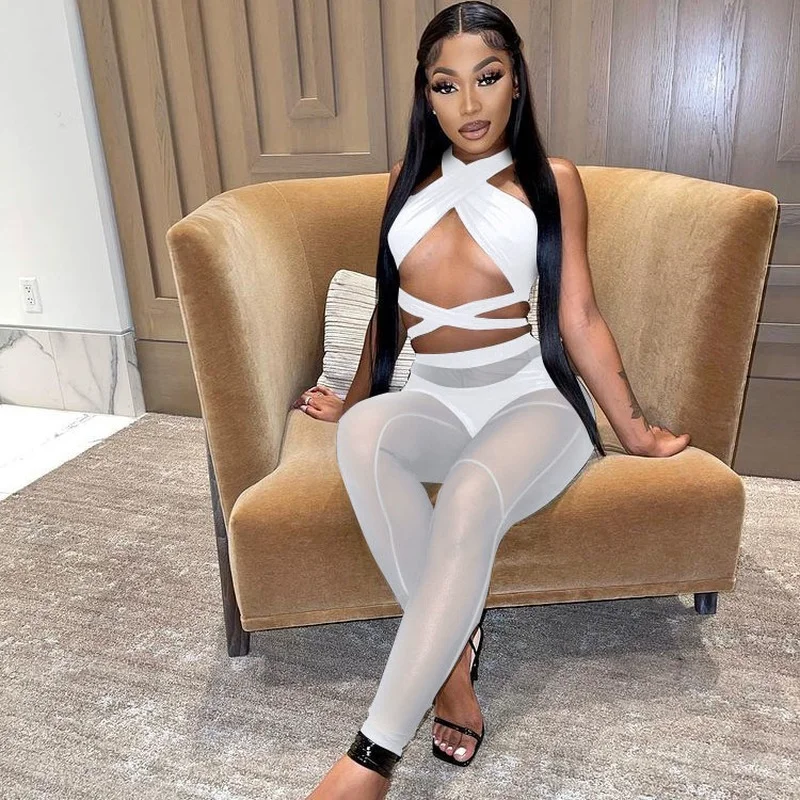 WUHE Womens Sheer Mesh See-Through Leggings Set Fashion Solid Bandage Tracksuit Set Workout Overalls Party Clubwear
WUHE Womens Sheer Mesh See-Through Leggings Set Fashion Solid Bandage Tracksuit Set Workout Overalls Party Clubwear