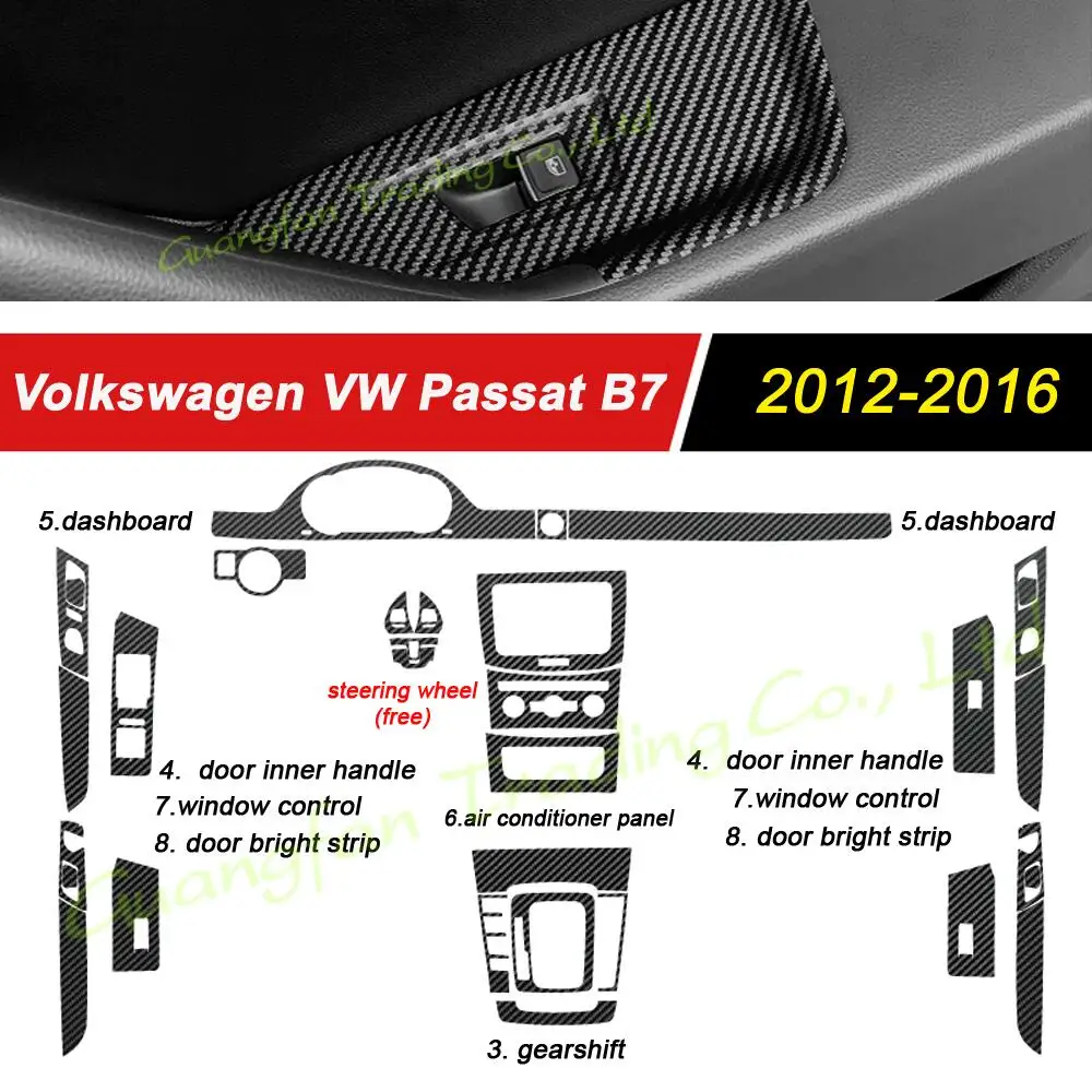 

For Volkswagen VW Passat B7 2012-2016 Car-Styling Carbon Fiber Car Interior Center Console Color Change Molding Sticker Decal