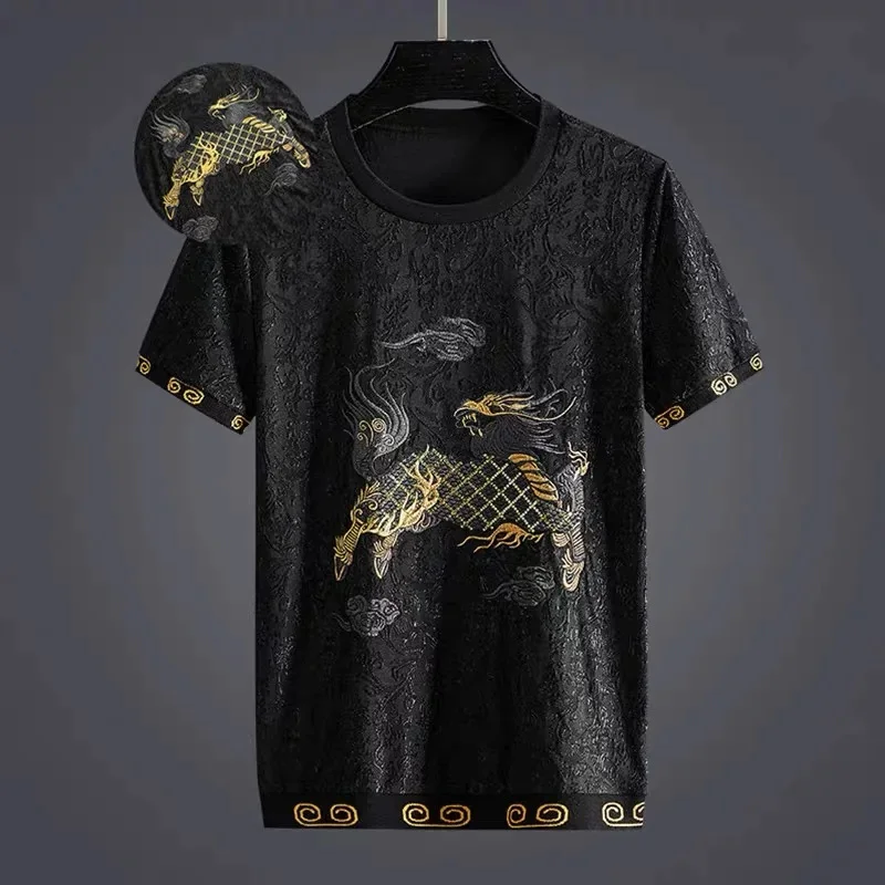 High end quality dark jacquard Kirin embroidered short sleeve t-shirt men's summer tide brand large size top half
High end quality dark jacquard Kirin embroidered short sleeve t-shirt men's summer tide brand large size top half