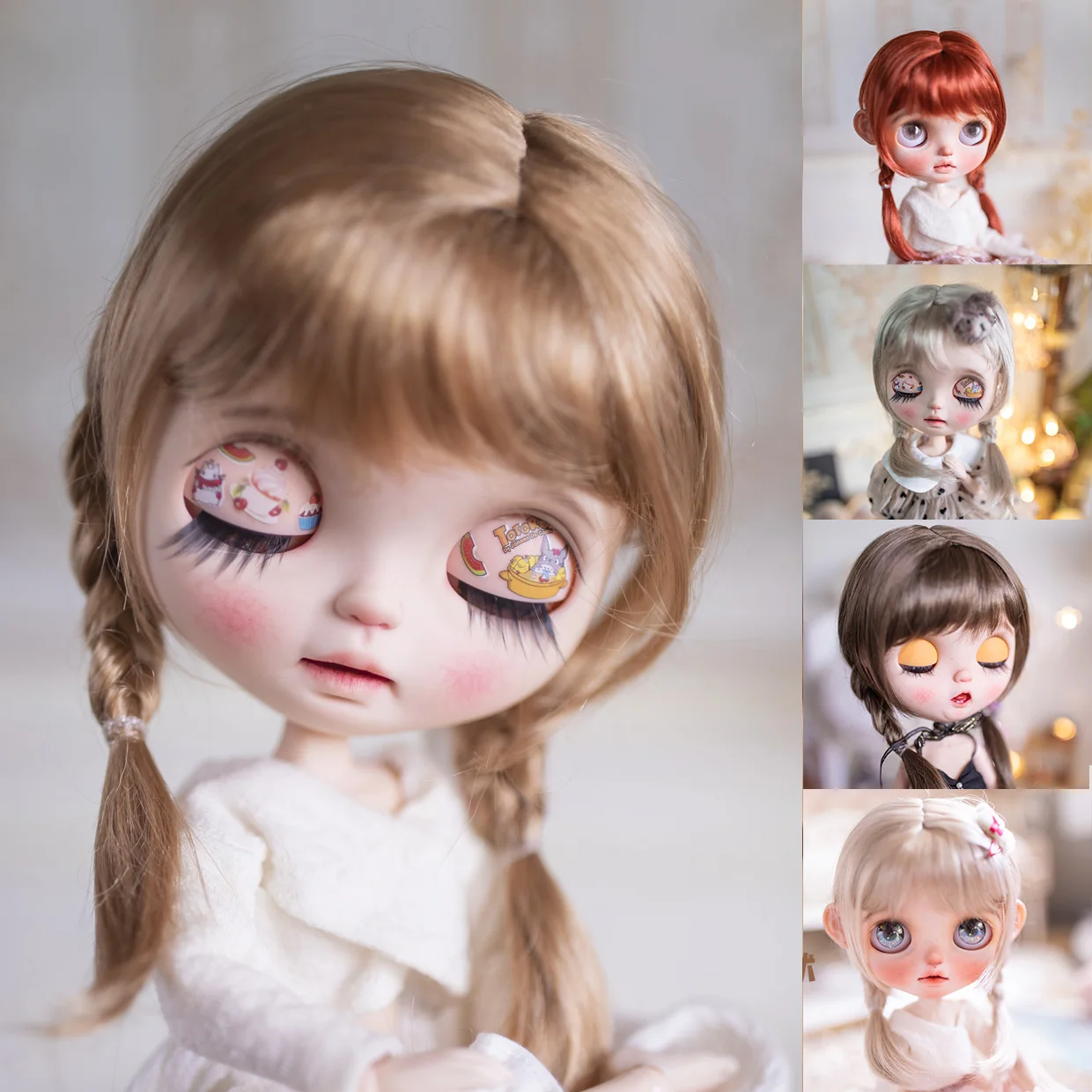 

Blyth Doll Wig Bangs Double Braid Hair Wig Light Blonde/Brown/Reddish Brown DIY BJD Doll Accessories Size 9-10 ,10-11 Inch