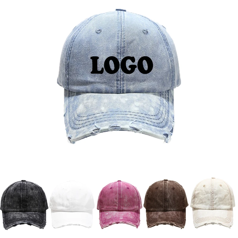 

Customized Logo Tie dyed baseball Cap Unisex Snapback Hat Washed Hole Baseball Cap New Adjustable Size Cap with Name Customized