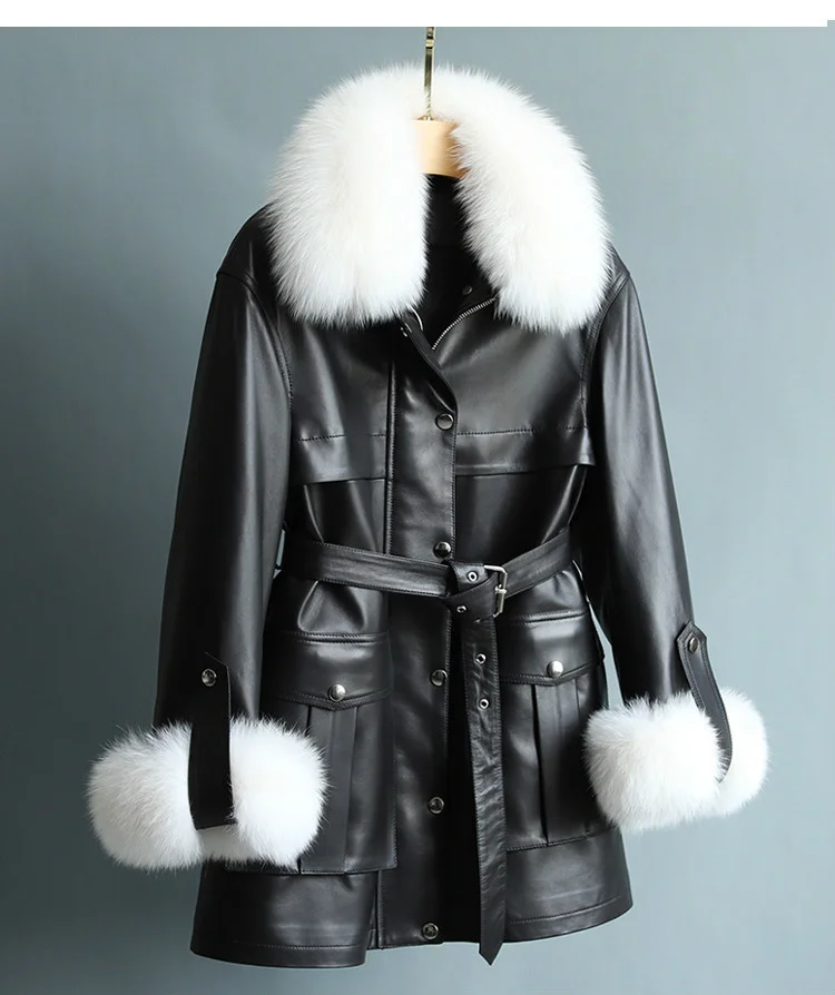 

2024 Real Leather Jacket Women Warm Down Jackets 100% Sheepskin Coat Female Fox Fur Collar Winter Clothes Chaqueta Mujer