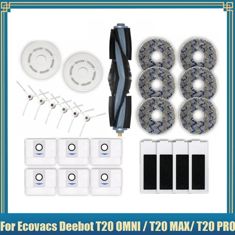 

For Ecovacs Deebot T20 OMNI T20 Pro / T20 Max Robot Vacuum Accessories Parts Main Side Brush Mop Cloth HEPA Filter Dust Bag