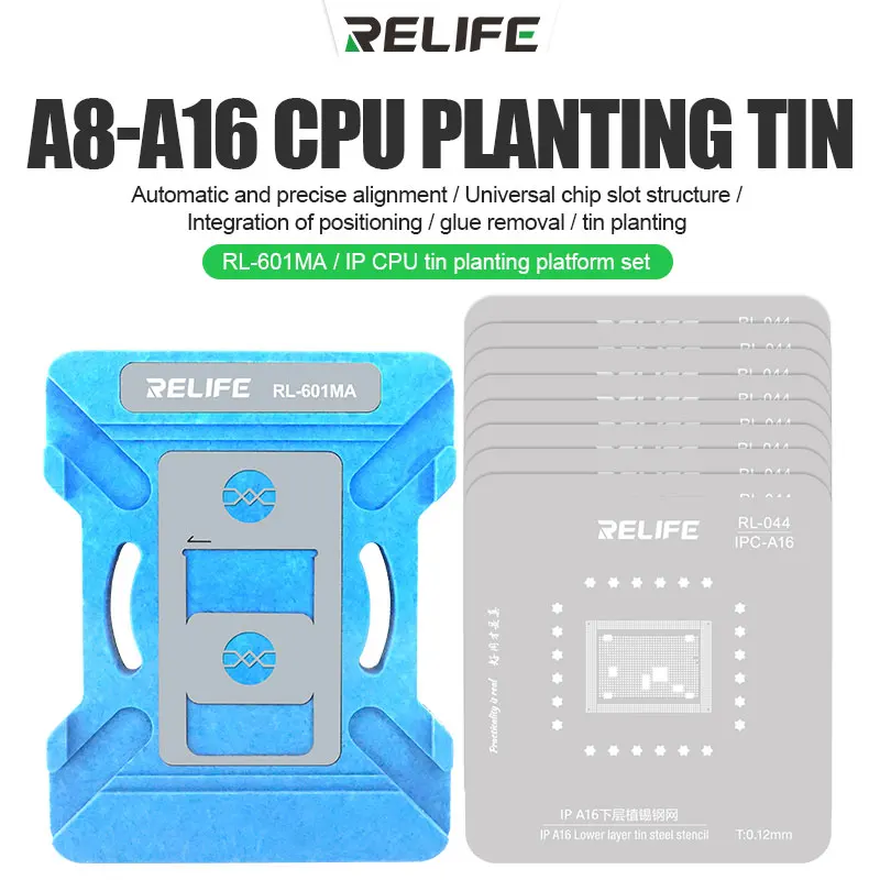 Relife CPU Reballing Platform A8 - A16 CPU BGA Reball Stencil for iPhone 6 - 13Promax Planting Tin Microsoldering Tools
Relife CPU Reballing Platform A8 - A16 CPU BGA Reball Stencil for iPhone 6 - 13Promax Planting Tin Microsoldering Tools