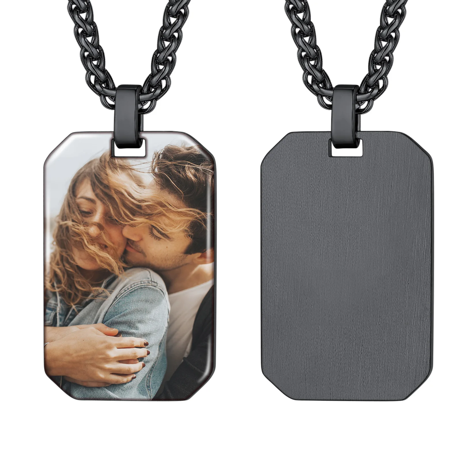 

U7 Stainless Steel Custom Photo Necklace Engraving Blank Dog Tag Pendant Personalized Name Picture Customized Jewelry P1243