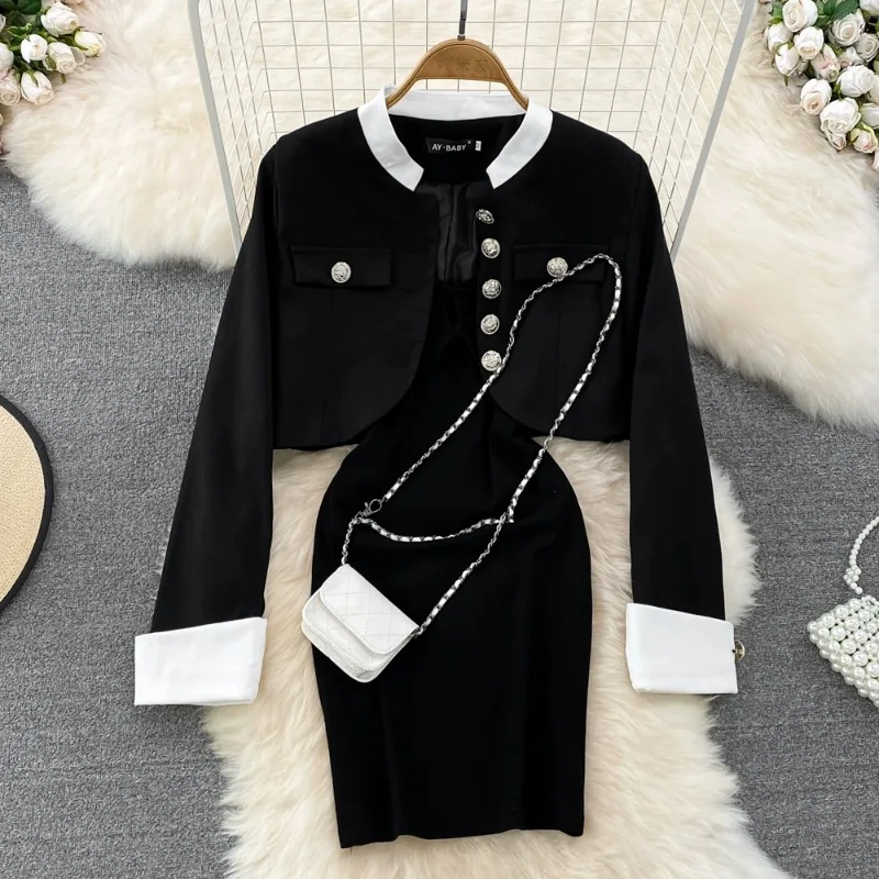 Contrast Color Single-breasted Top Coat Suit+slash Neck Hip Package Vest Dress Outfits Elegant High Grade Set Women 2 Pieces
Contrast Color Single-breasted Top Coat Suit+slash Neck Hip Package Vest Dress Outfits Elegant High Grade Set Women 2 Pieces