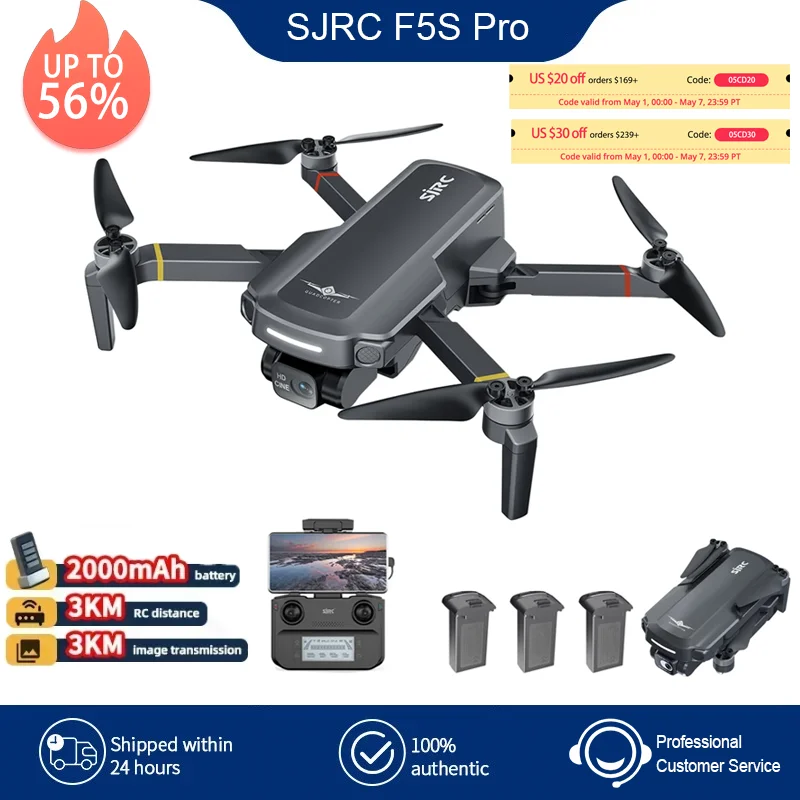 

SJRC F5S PRO RC Drone With 4K Camera GPS 2-Axis Gimbal Brushless 5G Wifi EIS FPV 3000M Quadcopter Remote Controlled Helicopter