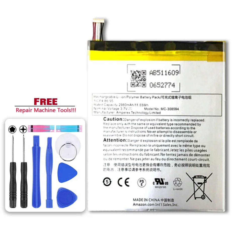 New 2980mah MC-308594 Battery for Amazon Kindle Fire 7 Fire7 5th Gen SV98LN batteria
New 2980mah MC-308594 Battery for Amazon Kindle Fire 7 Fire7 5th Gen SV98LN batteria
