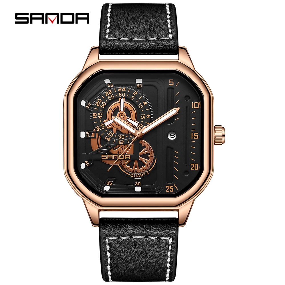 

SANDA 7038 Cool Fashion Quartz Wristwatch Waterproof Octagonal Dial Design Date Luminous Pointer Men Watch