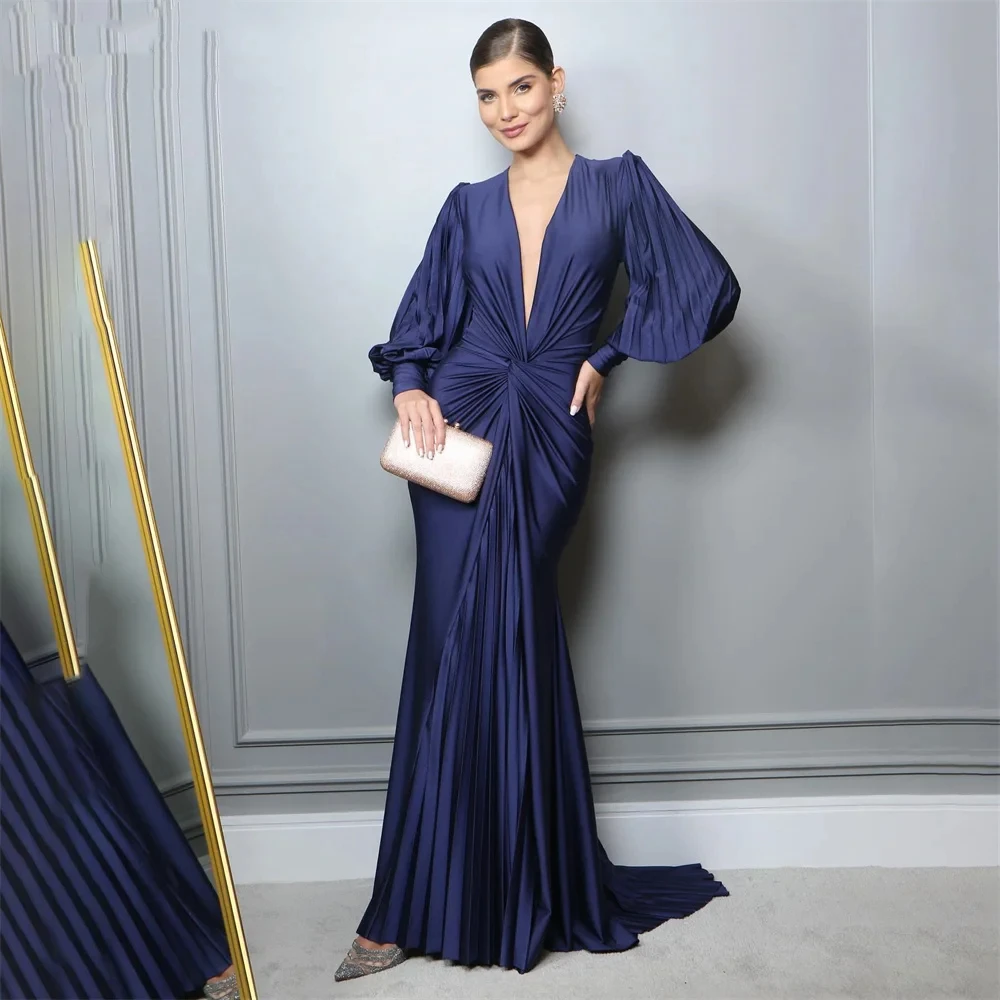 Blue Mermaid Sexy chic deep V-neck pleated bubble long sleeves Elegant Royal Ladies Ball Dinner Formal occasion Evening dress
Blue Mermaid Sexy chic deep V-neck pleated bubble long sleeves Elegant Royal Ladies Ball Dinner Formal occasion Evening dress