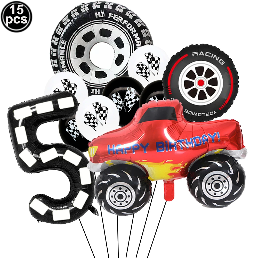 Generic Monster Truck Balloons Set Wheel Balloon Checkered Latex