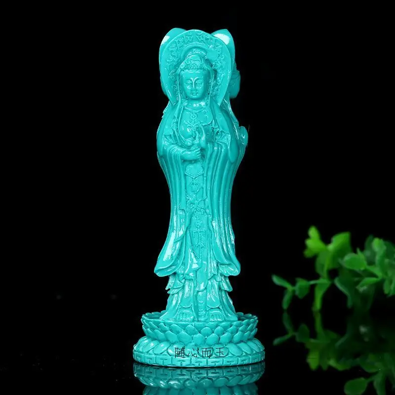 

Китайская статуя Будды из Натуральной Бирюзы на основе лотоса, религиозная зеленая ручная резьба