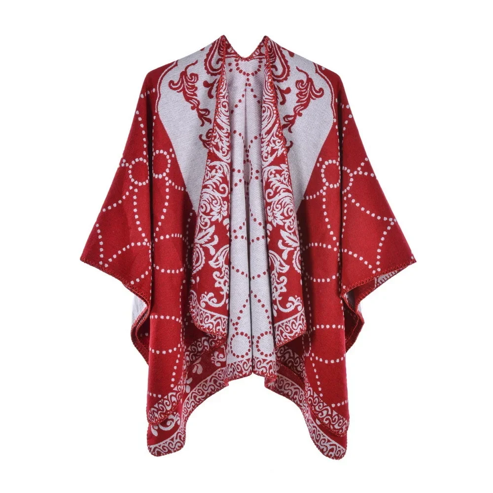 

Autumn Winter Double Faced Double sided Split Warm Cape Women Imitation Cashmere Poncho Lady Capes Red Cloaks