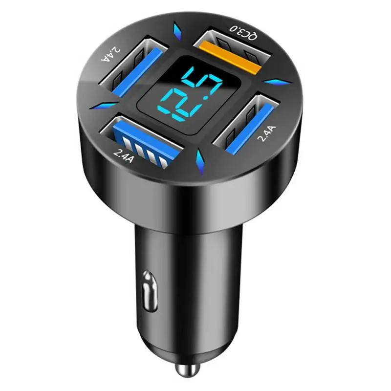 

USB Car Charger Quick Charge 3.0 66W 4 Ports Super Fast Car Charger Adapter LED Digital Display Real-time Monitoring Of Battery