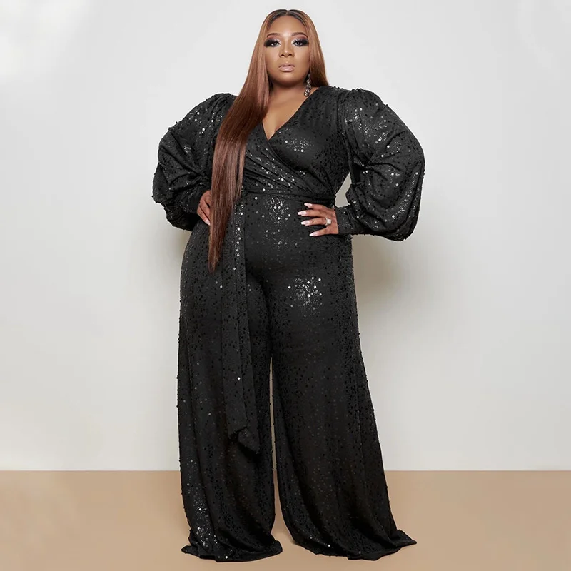 Stylish sequins, long sleeves, loose wide leg tie belt, mop floor, long sleeve jumpsuit, big womenswear
Stylish sequins, long sleeves, loose wide leg tie belt, mop floor, long sleeve jumpsuit, big womenswear