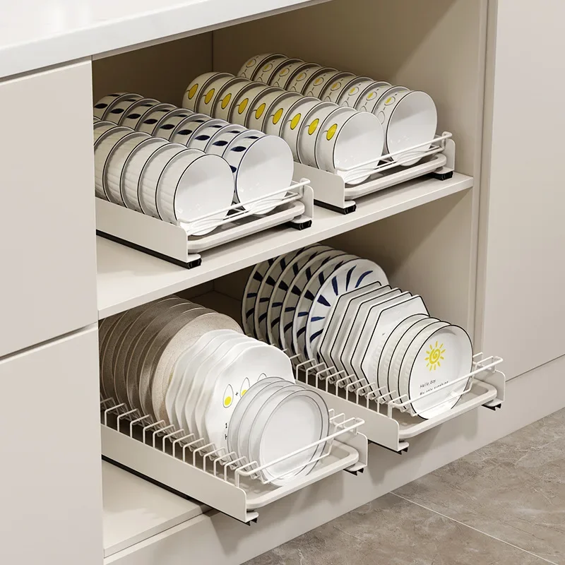 

Kitchen Pull-out Bowl And Dish Rack Cabinet Without Punching Pull-out Basket Space Saving Drawer Style Plate Drain Rack