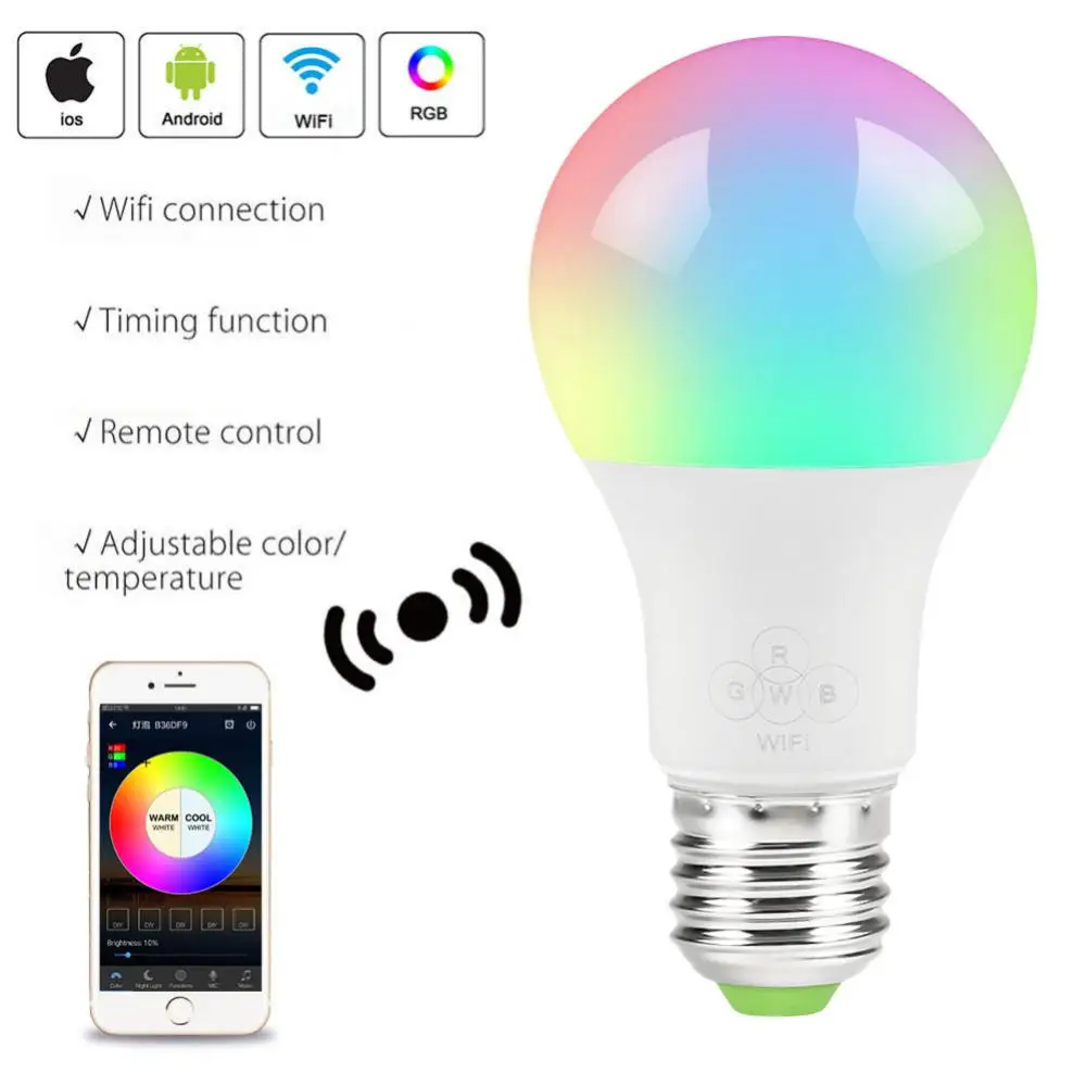 

Smart Wifi Lamp E27 Dimmable Colorful LED Lamp RGB Color Light APP WIFI Remote Control Via IOS Android for Smart Homes