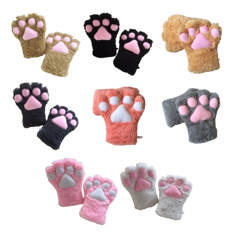 

Women Kids Winter Warm Full Finger Gloves Cartoon for Cat Paw Thicken Fuzzy Plush Mittens Anime Cosplay Cost