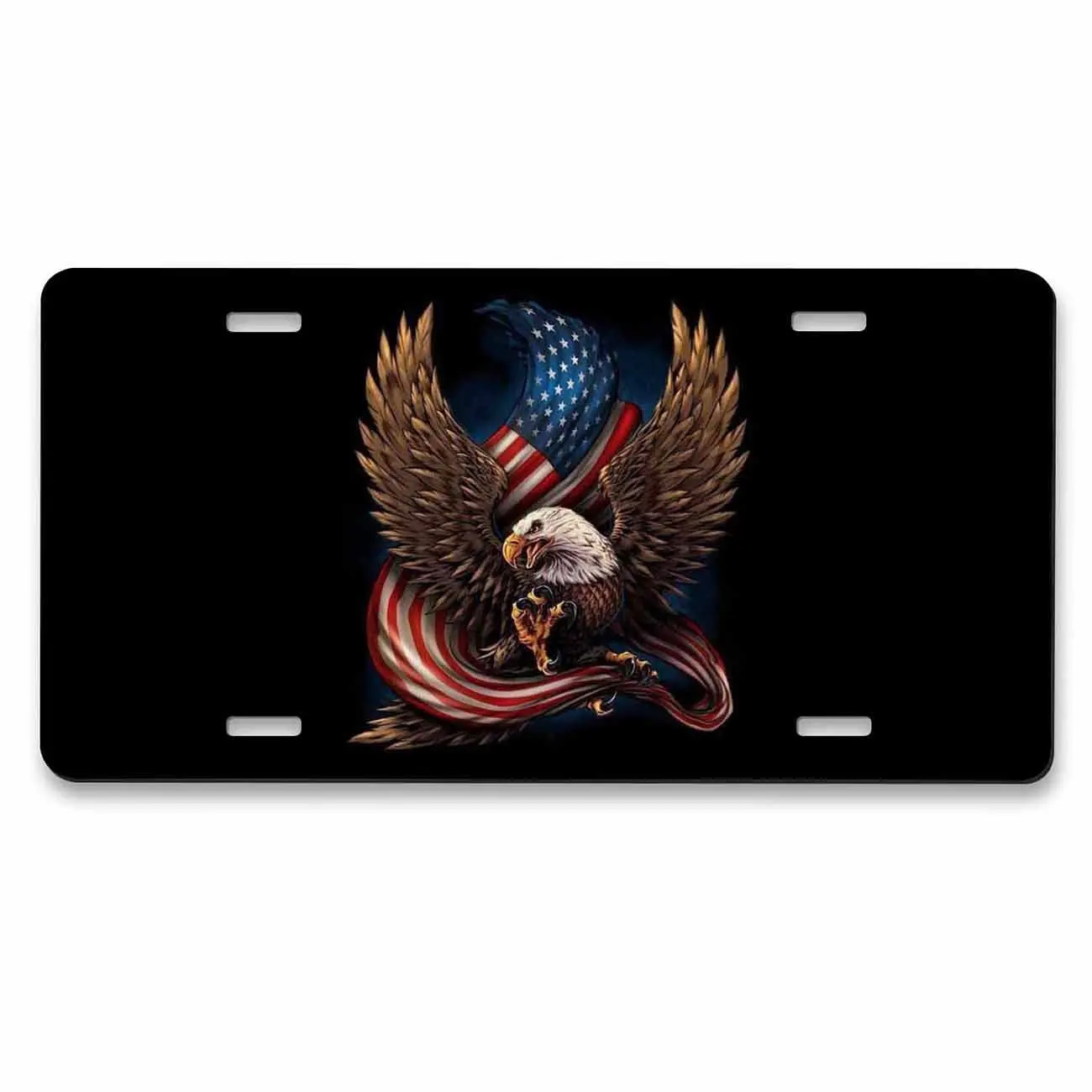 

License Plate for Front of Car American Flag Scarf and Eagle Metal Decorative Front License Plate 6X12 Inch