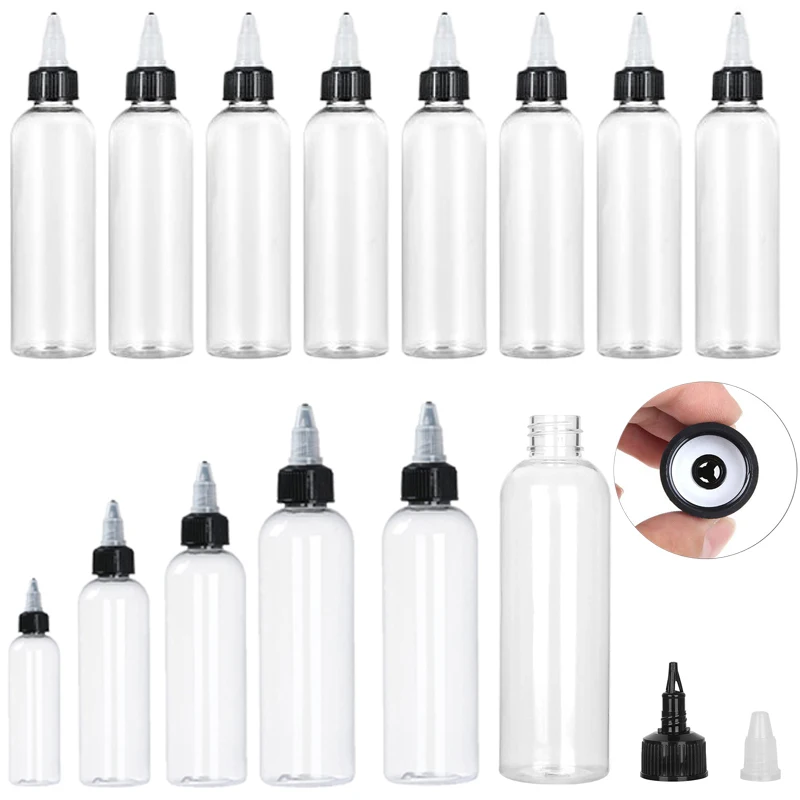 

Пластиковые бутылки для дозирования с черной закручивающейся крышкой, 50 шт., 30-120 мл, прозрачный пустой контейнер для поделок, художественный клей, жидкие чернила для татуировок