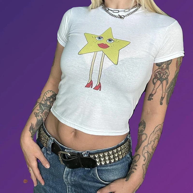 Lovely Cartoon Stars Crop Tops Y2K Vintage Teen's Retro Streetwear 2000s Kwaii Graphics Tops Short Sleeve Girl's Summer Clothing
Lovely Cartoon Stars Crop Tops Y2K Vintage Teen's Retro Streetwear 2000s Kwaii Graphics Tops Short Sleeve Girl's Summer Clothing