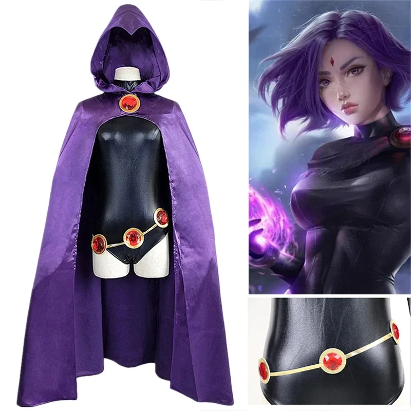 Teen Titans Cosplay Raven Cosplay Costume Superhero Cloak Jumpsuits Zentai Waist Jewelry Chain Halloween Party Anime Costume
Teen Titans Cosplay Raven Cosplay Costume Superhero Cloak Jumpsuits Zentai Waist Jewelry Chain Halloween Party Anime Costume