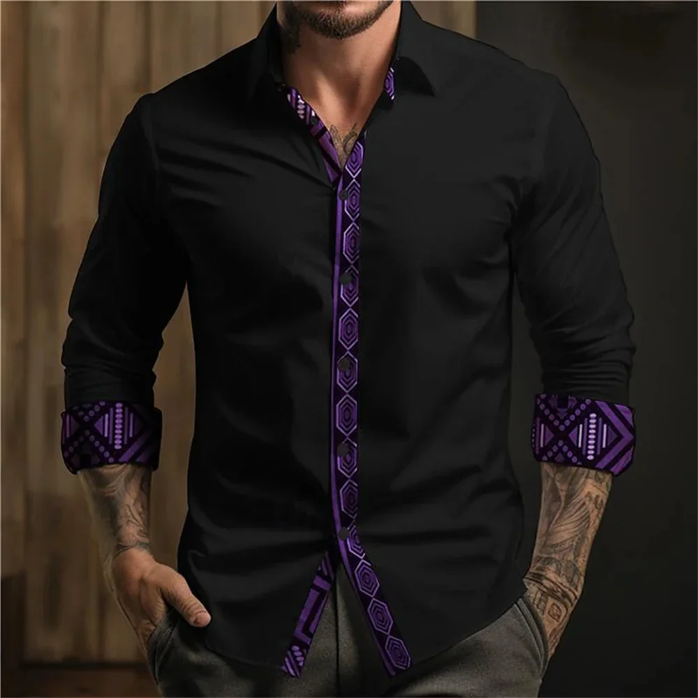 

Мужская рубашка-поло с длинным рукавом, рубашка в винтажном стиле с 3D-принтом, в богемном стиле, для отпуска на весну и лето, 2024