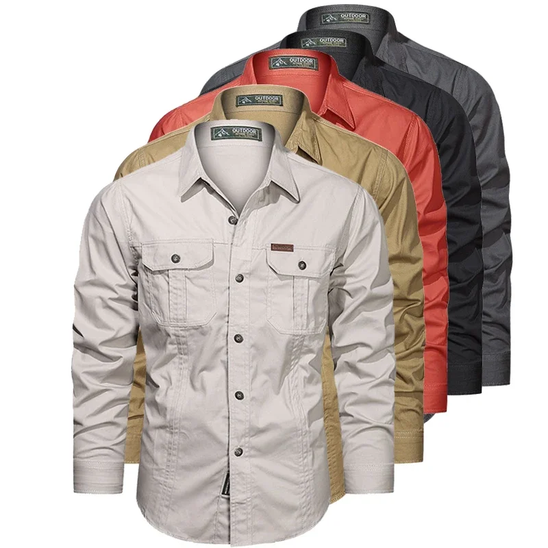 

2024 Fashion Cotton Retro Shirt Long Sleeve Multi-pocket Casual Shirts Brand Clothes High Quality Camisa Masculina