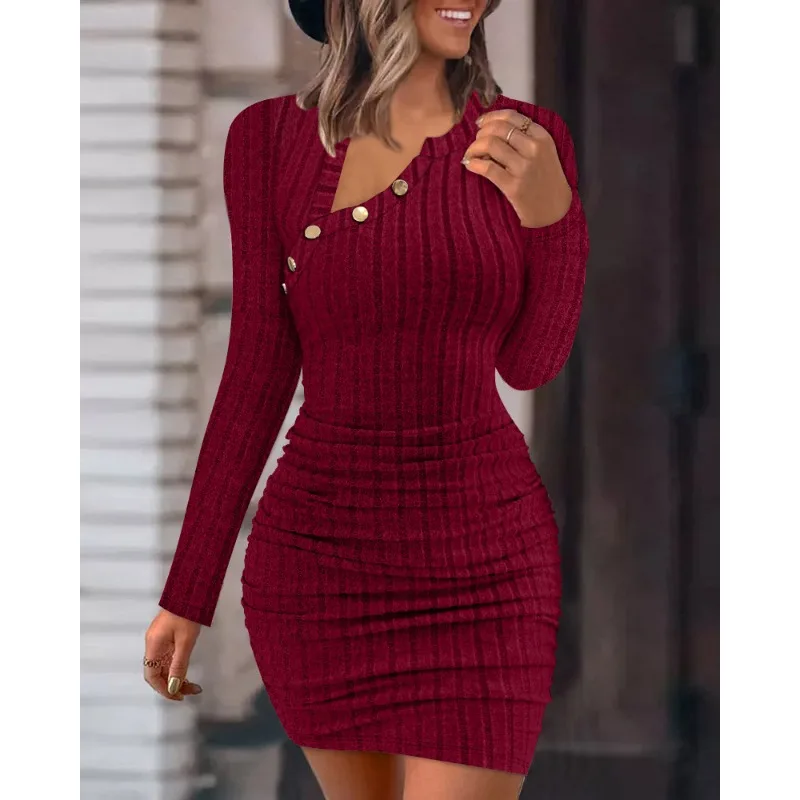 Asymmetrical Neck Ribbed Bodycon Dress Women Elegant Fashion Long Sleeve High Waist Corset Folds Stretch Dress Y2K Chic Clothes
Asymmetrical Neck Ribbed Bodycon Dress Women Elegant Fashion Long Sleeve High Waist Corset Folds Stretch Dress Y2K Chic Clothes