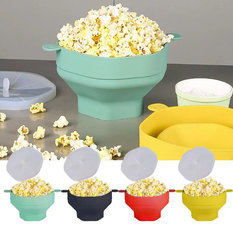 

Popcorn Silicone Bowl With Lid Creative Microwave Heating Bowl Heat-Resistant Expandable Bowl for Household Kitchen Movie Night