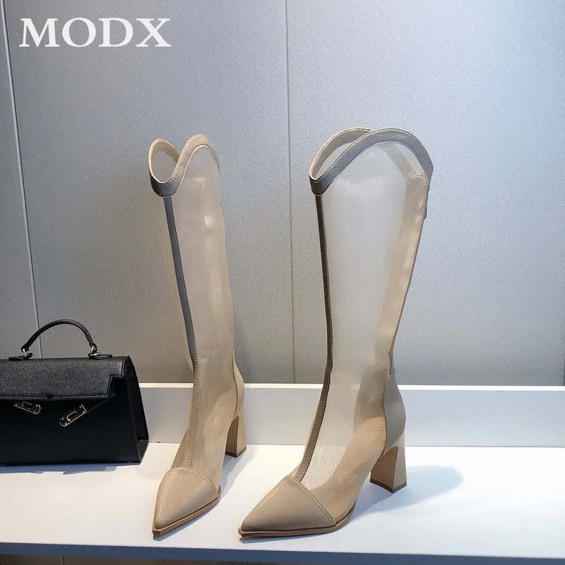 2023 Summer New White Long Boots Women's Mesh Breathable Pointed Toe Thick Heel Net Mid-calf Boots Fashion Cool Sandals Shoes
2023 Summer New White Long Boots Women's Mesh Breathable Pointed Toe Thick Heel Net Mid-calf Boots Fashion Cool Sandals Shoes