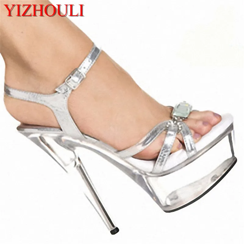 

15 cm fashionable sexy noble fashion silver fine waist strap sandals, model banquet stage shows high heel dance shoes