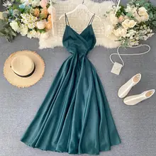 Women Long Dress Elegant Sexy V-neck Green/White Party Dresses Vintage High Waist A-line Dress For Female 
Women Long Dress Elegant Sexy V-neck Green/White Party Dresses Vintage High Waist A-line Dress For Female