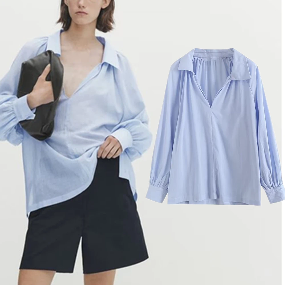 Elmsk British Office Lady Cotton Elegant Casual Blouse Women Top Sky Blue Loose Pleated Fashion Loose Shirt Female
Elmsk British Office Lady Cotton Elegant Casual Blouse Women Top Sky Blue Loose Pleated Fashion Loose Shirt Female