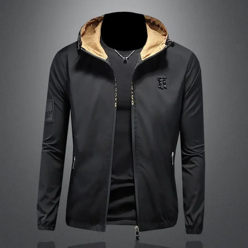 

Men's high-end jacket hooded simple versatile youth casual outerwear spring new product plus size thin coat