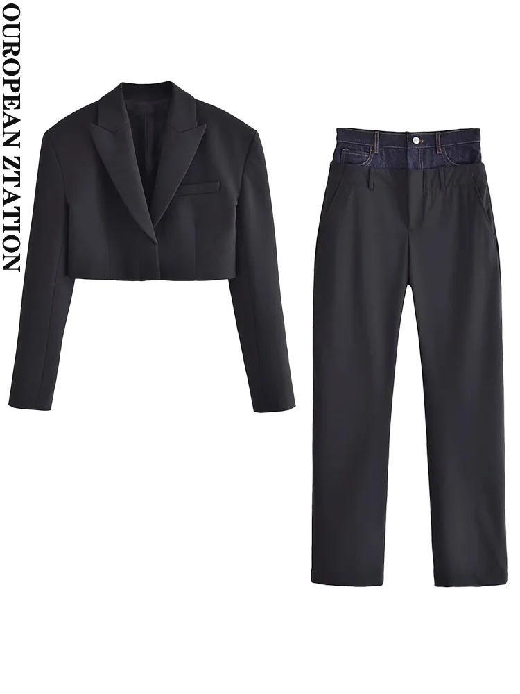 PAILETE Women 2023 fashion with slits cropped blazer or mid-rise patchwork mid-rise jeans two pieces sets mujer
PAILETE Women 2023 fashion with slits cropped blazer or mid-rise patchwork mid-rise jeans two pieces sets mujer
