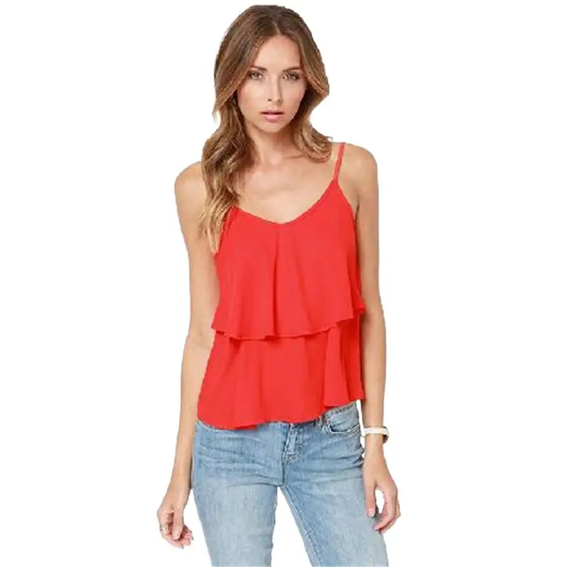 

11 color 2024 Summer Casual Shirts Sleeveless Spaghetti Strap Sexy Chiffon Women Blouses Vest