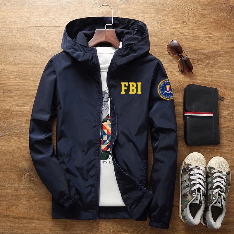 

Sunscreen Waterproof FBI Shield Casual Jackets Ultra Light Men's Summer Hooded Jacket Super Thin Windbreaker Packable Skin Coat