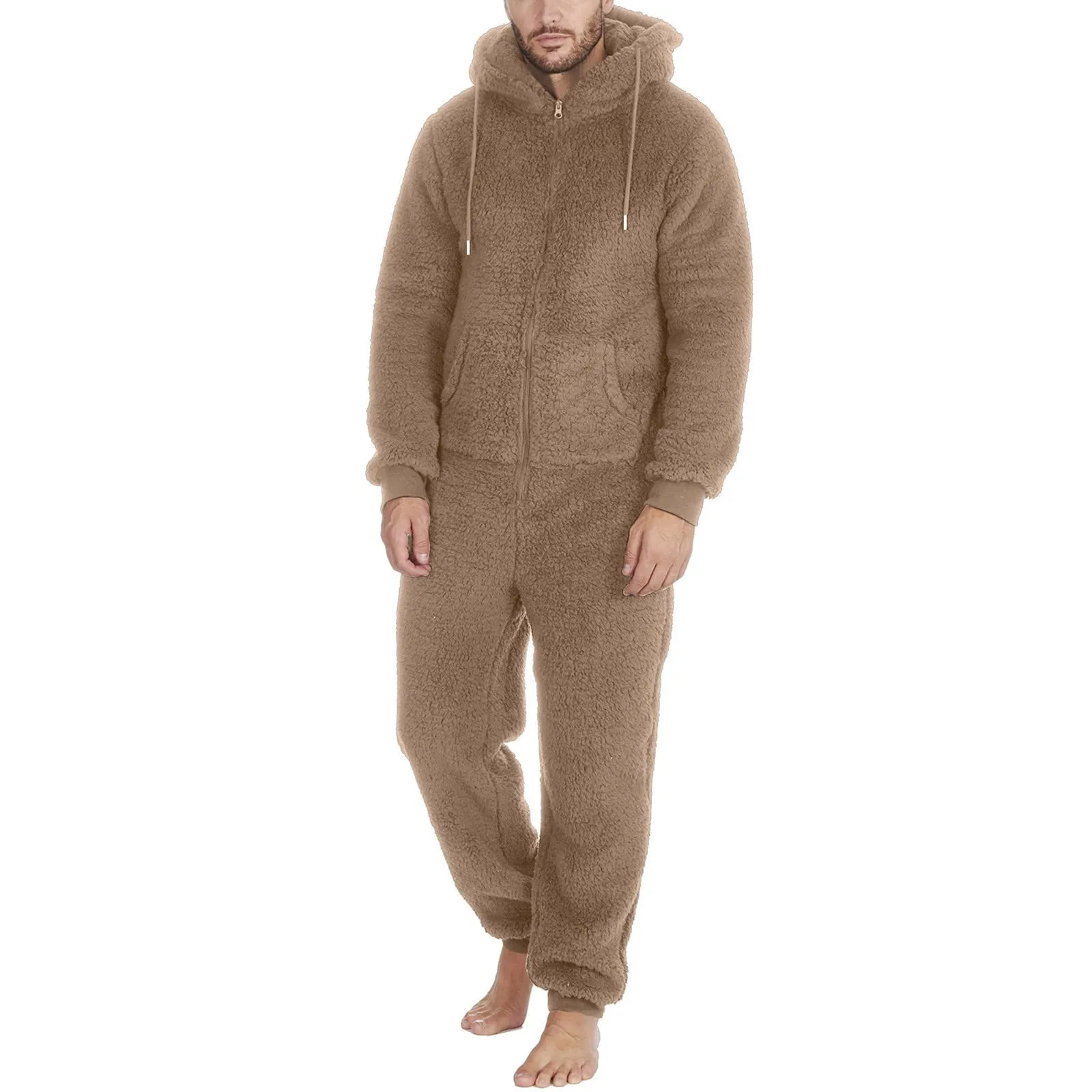 

Men Winter Warm Teddy Fleece Stitch Onesie Fluffy Sleepwear One Piece Sleep Lounge Pajama Jumpsuits Hooded Onesies For Adult Men