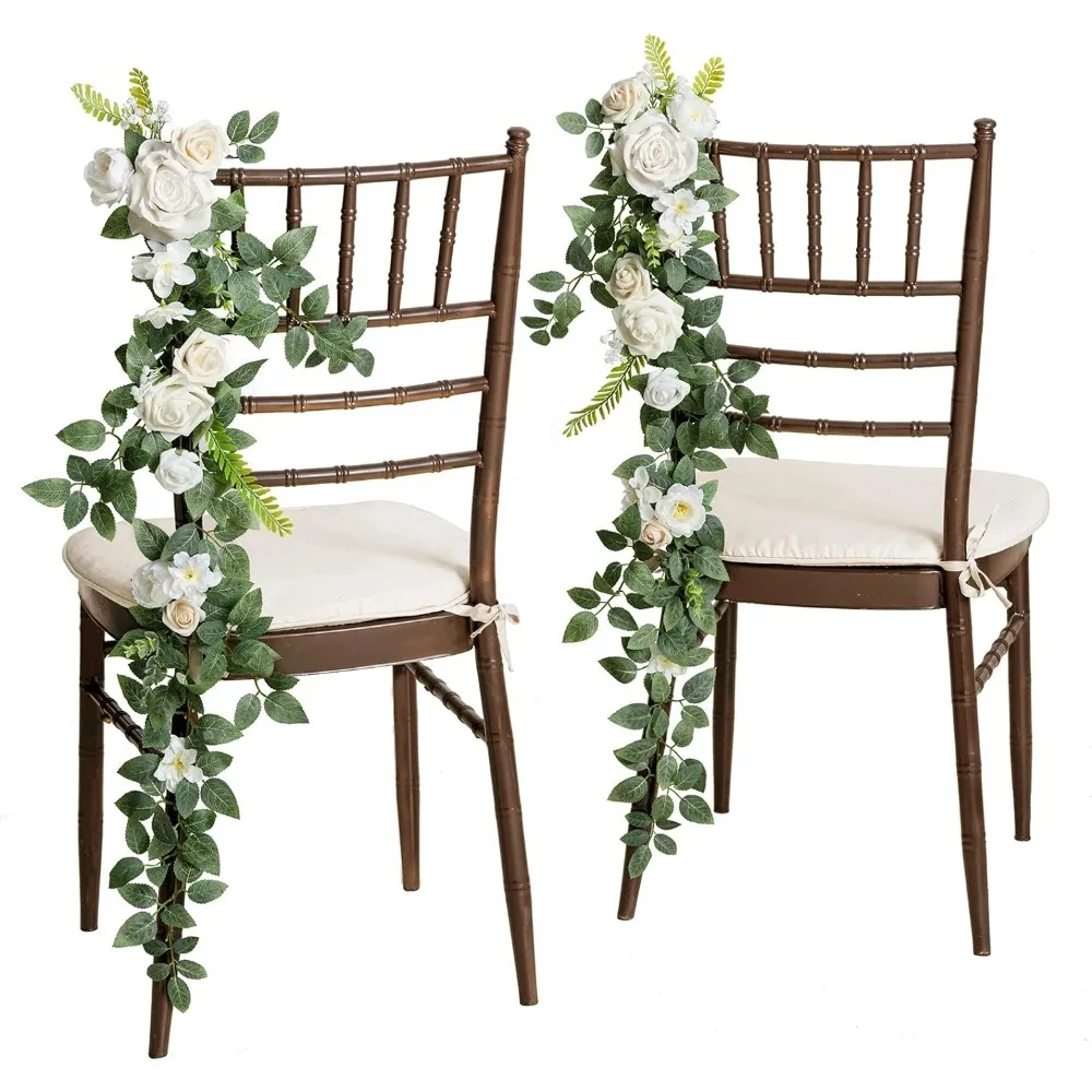

10pcs Wedding Chair Decorations Aisle Floral Swag Artificial Pew Flowers Hanging Garland White & Sage Green